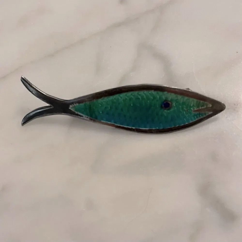Vintage Taxco Mexico 925 Silver Enamel Fish Pin Brooch